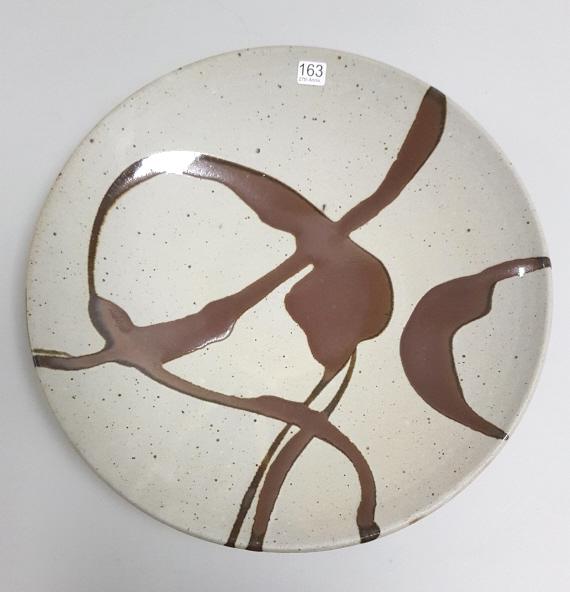 Warren Mackenzie large unsigned platter with swirl: Warren Mackenzie large unsigned platter with swirl design - 17" diameter x 3 1/4" tall