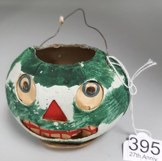 German papier mache watermelon pumpkin lantern 4" x 2: German papier mache watermelon pumpkin lantern 4" x 2 1/2"