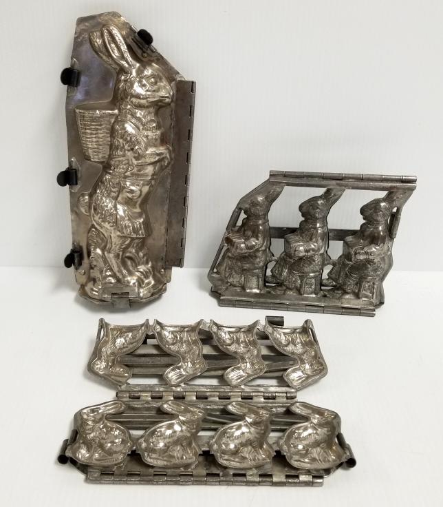 3 antique chocolate, etc. molds - bunnies - largest 13": 3 antique chocolate, etc. molds - bunnies - largest 13"