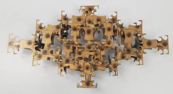 Mark Weinstein for Marc Creates brutalist mid- century: Mark Weinstein for Marc Creates brutalist mid- century metal wall sculpture - approximately 30 1/2" x 16 1/4" x 5" deep