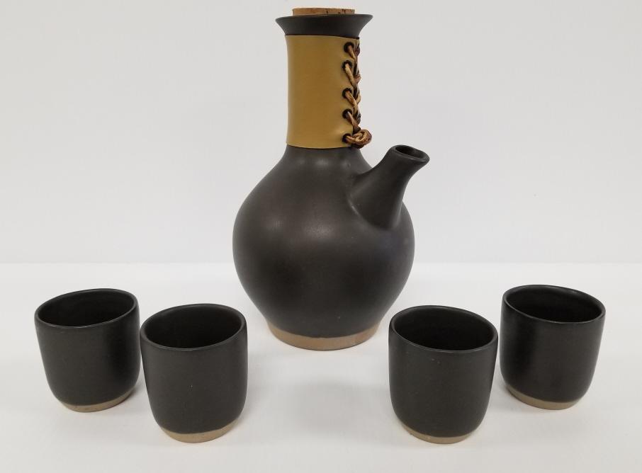 Gordon Martz - Marshall Studios 10" tea pot with: Gordon Martz - Marshall Studios 10" tea pot with leather band & 4 cups - 2 1/2" tall