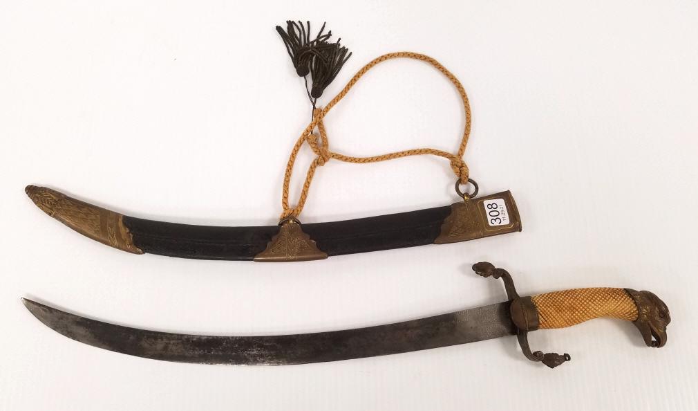 Antique unmarked eagle pommel short sword with leather (1 of 6)