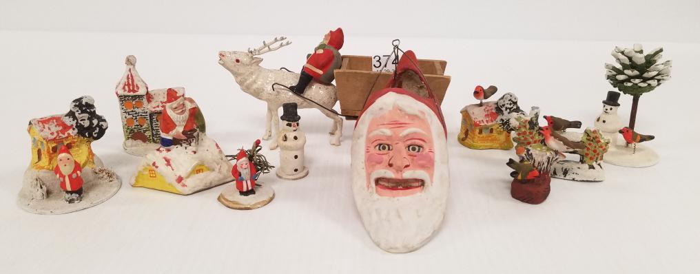 Group of miniature German, etc. papier-mache Santa (1 of 10)