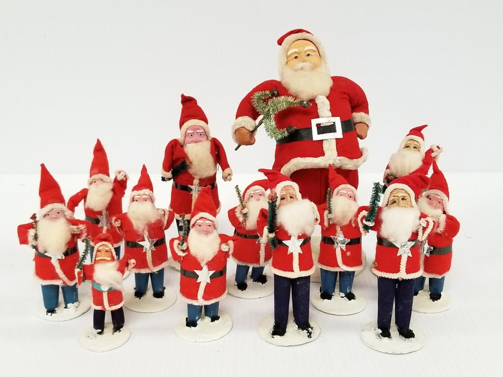 Collection of 13 Japan papier-mache Santas- 10": Collection of 13 Japan papier-mache Santas- 10" tallest