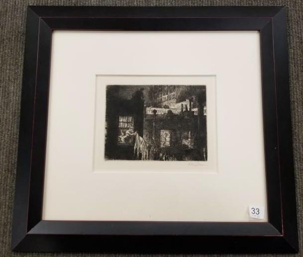 Joan Sloan pencil signed etching "Night Windows" (1 of 20)