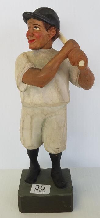 Swiss carved figural musical baseball player w/ (1 of 9)