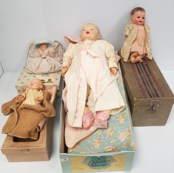 4 dolls in original boxes - Effanbee, Ideal, Nancy Ann, Story Book, etc. (boxes as is): 4 dolls in original boxes - Effanbee, Ideal, Nancy Ann, Story Book, etc. (boxes as is)