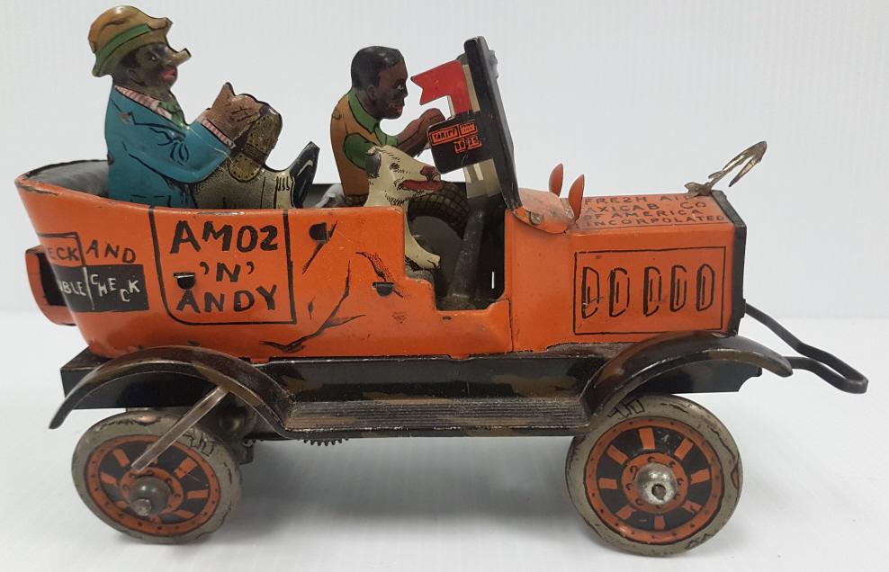 Amos N' Andy Fresh Air tin wind-up taxi with 3 figures- working - 8" long x 5 1/2" high (1 of 6)