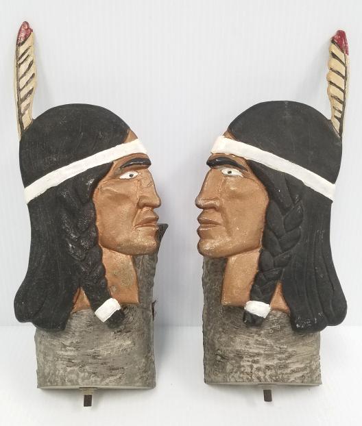 2 cast metal Native American motif lighted wall sconces - 11" tall (1 of 7)