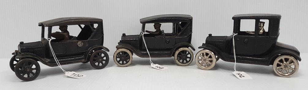 3 Arcade cast iron coupes with drivers (some as seen) 6 1/4" longest (1 of 11)