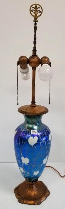 Durand blue aurene heart & vine art glass lamp with metal base & top - 32" overall height (1 of 11)