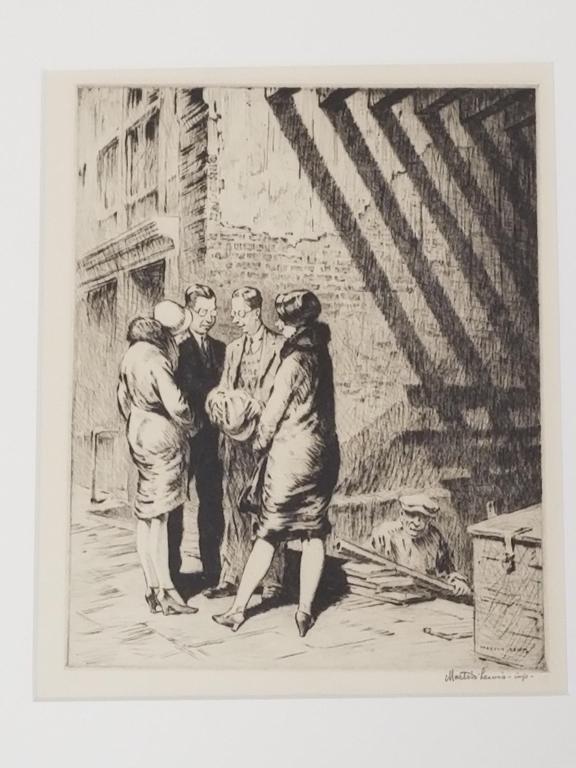 Martin Lewis pencil signed unframed dry point etching, 1927 - 7 3/4" x 9 3/4" image (1 of 14)