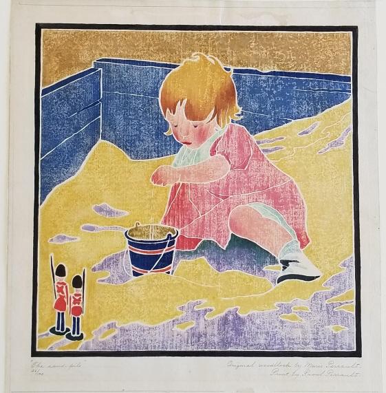 Ida Marie Perrault unframed pencil signed & numbered white line woodcut 26/100 "The Sand Pile" (1 of 13)