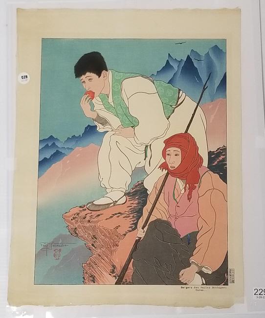 Paul Jacoulet woodblock print "Bergers des Hautes Montagnes Coree" pencil signed above seal - 11 (1 of 19)