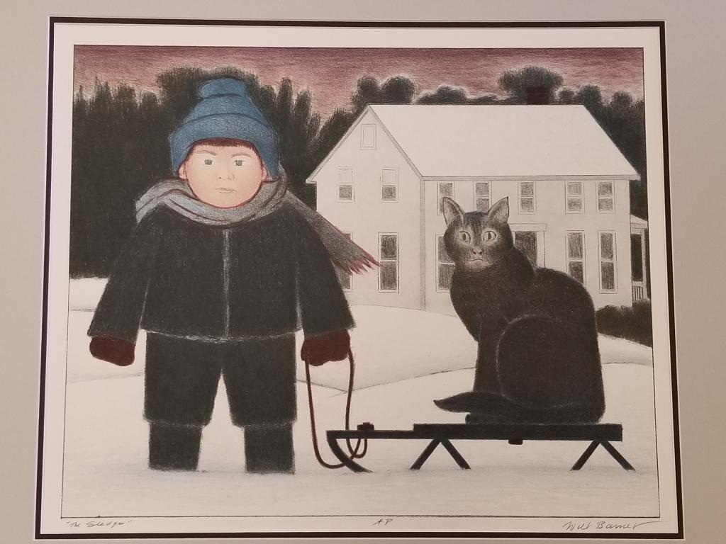 Will Barnet pencil signed A.P. "The Sledge" (The Sled) 17 3/4" x 22" image; 28 3/4" x 24 3/4" matted: Will Barnet pencil signed A.P. "The Sledge" (The Sled) 17 3/4" x 22" image; 28 3/4" x 24 3/4" matted O.D.