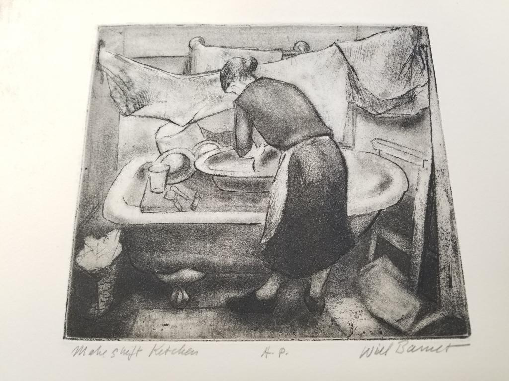 Will Barnet pencil signed A.P. etching/aquatint "Mark Shift Kitchen" 7 1/2" x 6 3/4" image (1 of 10)