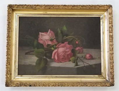 B.S. Hayes framed signed oil painting - still life roses - 13" x 17" O.D.: B.S. Hayes framed signed oil painting - still life roses - 13" x 17" O.D.