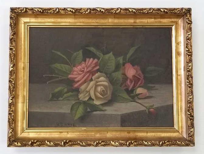 B.S. Hayes framed signed oil painting - still life roses - 13" x 17" O.D. (1 of 7)