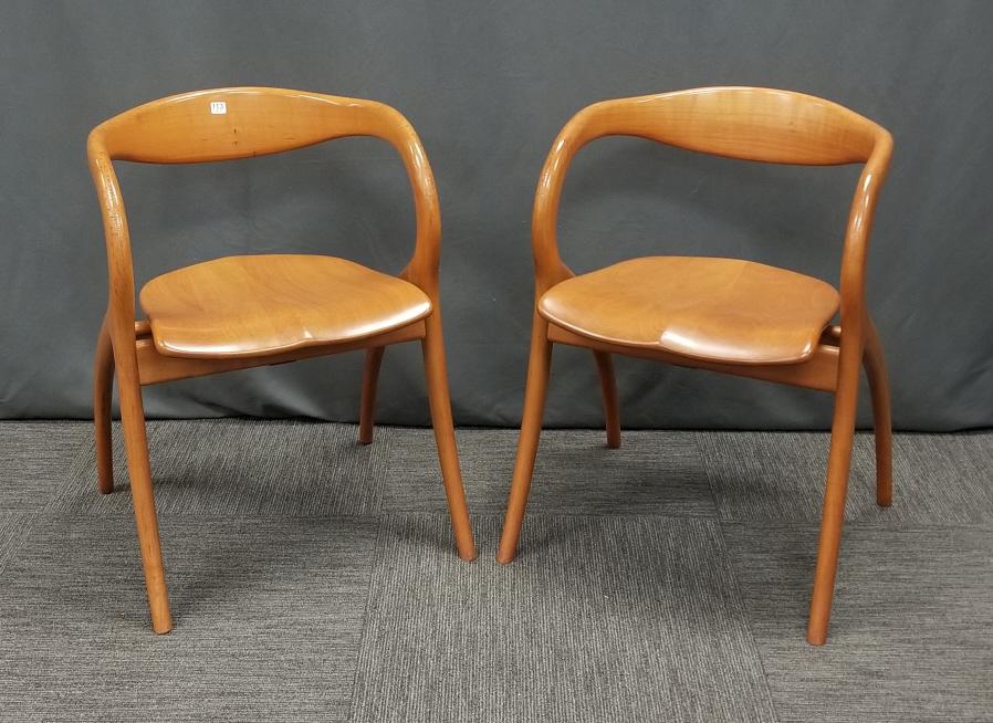 Pair of Sibau (Italy) cherry sculptural chairs (as seen - scratches/impressions to seats; wear (1 of 18)