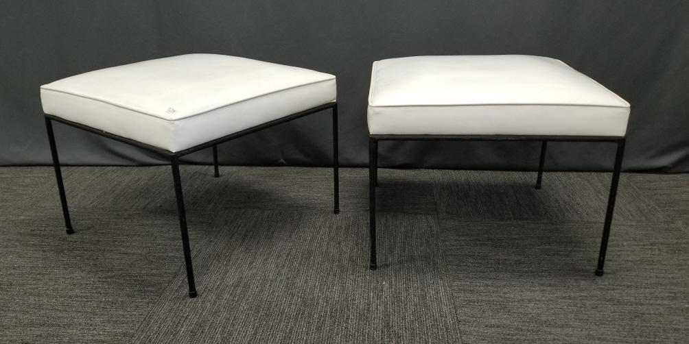 Pair of Paul McCobb ottomans/stools on metal frames with vinyl upholstery 20" x 20" x 16" high (1 of 5)