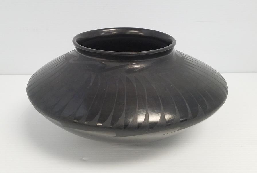 Black on black pottery vase signed Gris C (Comacho) - 13"W x 7"H (1 of 10)