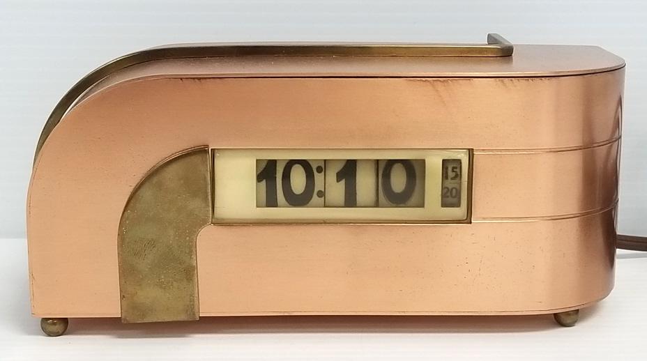 Paul Feher, attribution, zephyr table clock- model 304, Lawson Time Inc., USA 1933- copper, brass, (1 of 9)