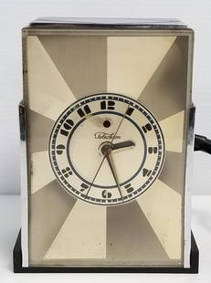 Paul Frankl modernique clock model 431A- Warren Telechron "The Fifty Dollar Clock"- 5 3/4"x 3 3/4"x: Paul Frankl modernique clock model 431A- Warren Telechron "The Fifty Dollar Clock"- 5 3/4"x 3 3/4"x 7 3/4"T (Cord as is - needs rewired- not tested)