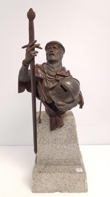 James Nathan Muir signed & numbered 2/12 - 1984 - bronze on granite base "The Quest" 26 1/2" high: James Nathan Muir signed & numbered 2/12 - 1984 - bronze on granite base "The Quest" 26 1/2" high