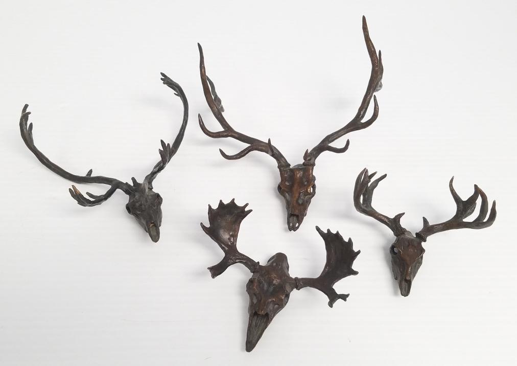 4 signed Harr (Pamela) bronze miniature skulls with antlers & COA's - 5" x 7" largest (1 of 18)