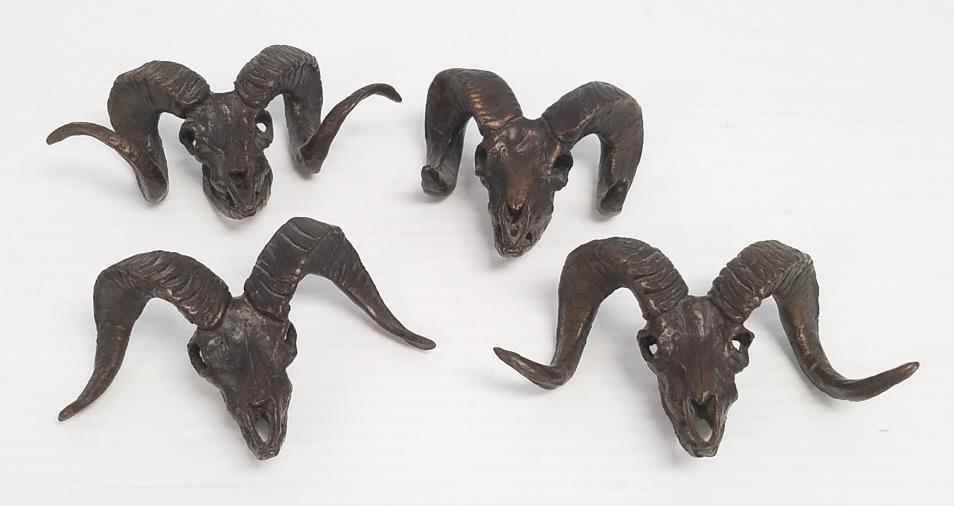 4 signed Harr (Pamela) bronze miniature ram skulls with COA's - 4" x 2 1/2" largest (1 of 18)
