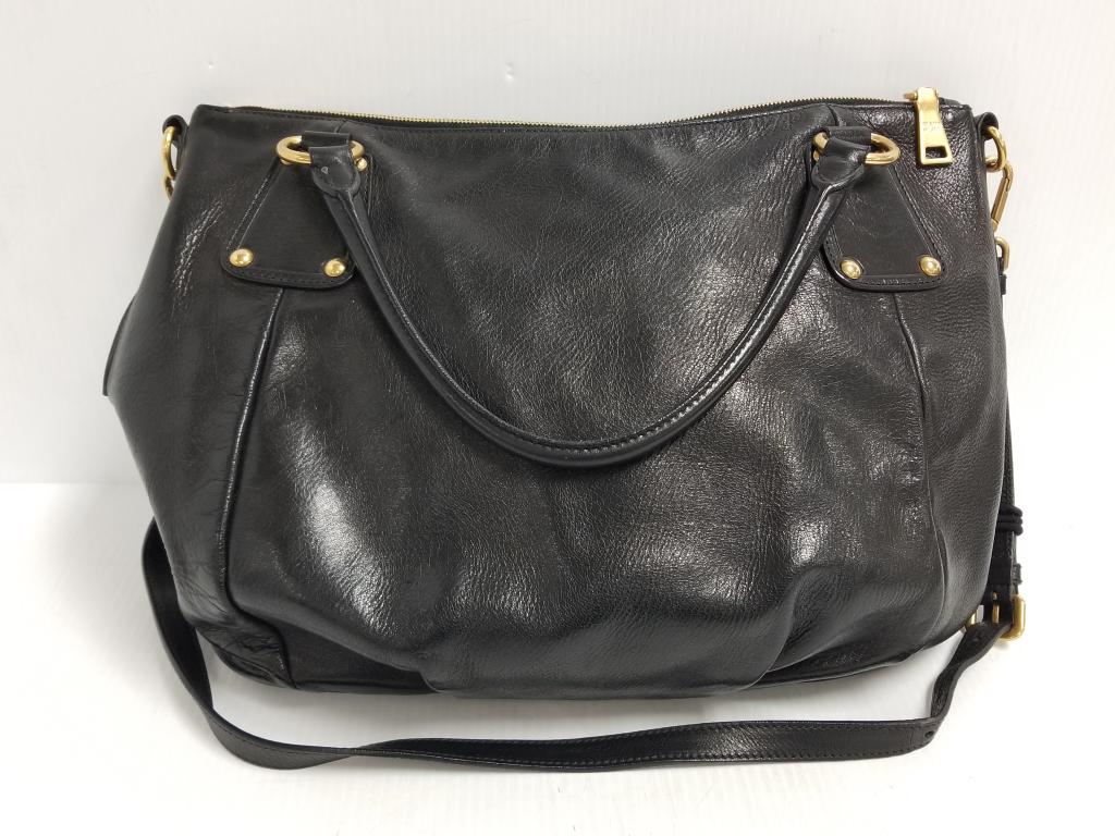 Prada black tote bag style BR4270 deerskin leather cervo shine finish- 17"L, 13"H, 38" strap (1 of 15)