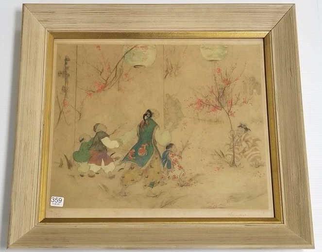 Framed pencil signed & numbered 19/100 oriental artwork 20 1/2" x 23" (1 of 13)