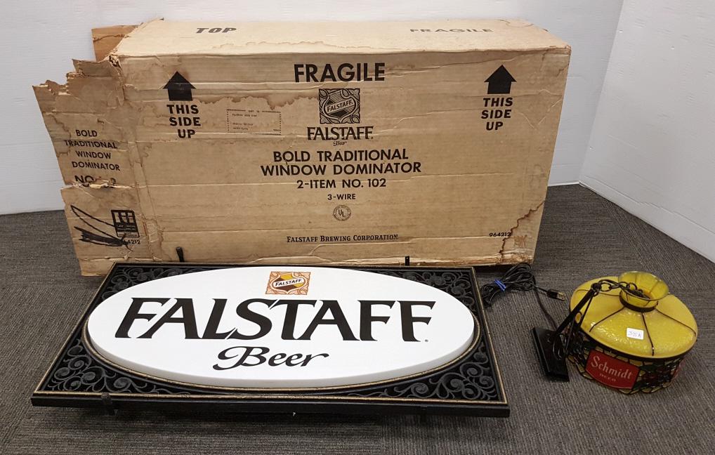 Falstaff lighted beer sign & Schmidt hanging lighted fixture (1 of 9)