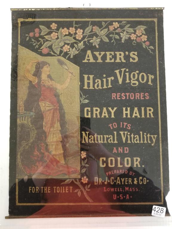 19th century Ayers Hair Vigor advertising cloth banner 16"x 12" (as seen) (1 of 10)