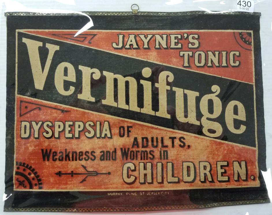 19th century Jaynes Tonic advertising cloth banner 15"x 11" (as seen) (1 of 8)