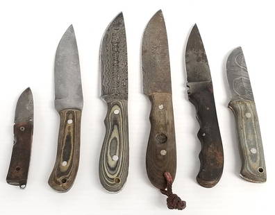 6 knives with Damascus blades (as seen - rust, etc.): 6 knives with Damascus blades (as seen - rust, etc.)