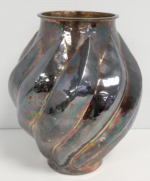 Emilia Castillo signed silver plated hammered vase - 9" tall (1 of 7)