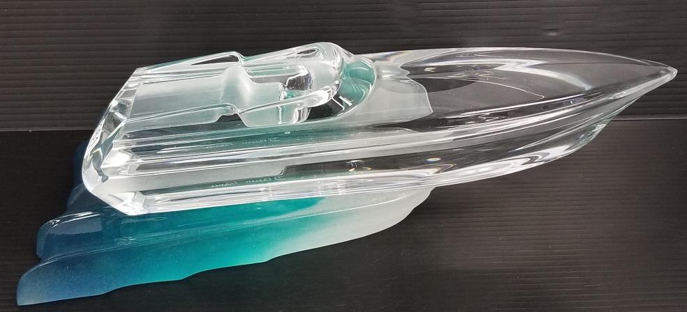 Daum France art glass Monaco power boat on separate multi-colored ocean wave- both signed - 17" (1 of 9)