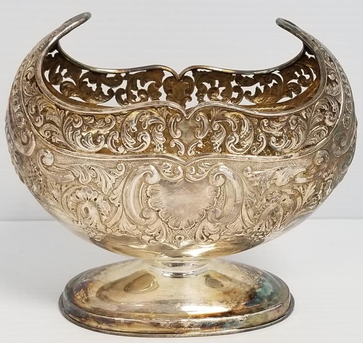 Antique English sterling silver footed & pierced - Chester City mark - 5 1/2" tall x 6" tall x 4" (1 of 9)