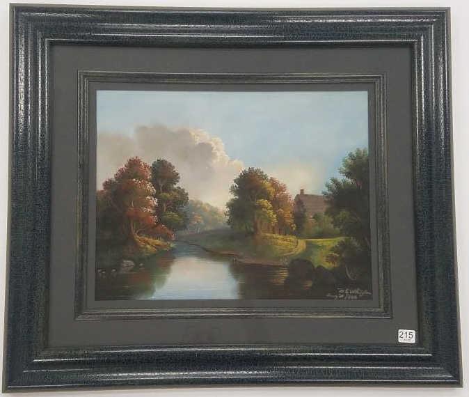 M.E. Whiffle (?) framed signed & dated pastel painting - 23 1/2" x 27 1/2" O.D. (1 of 6)