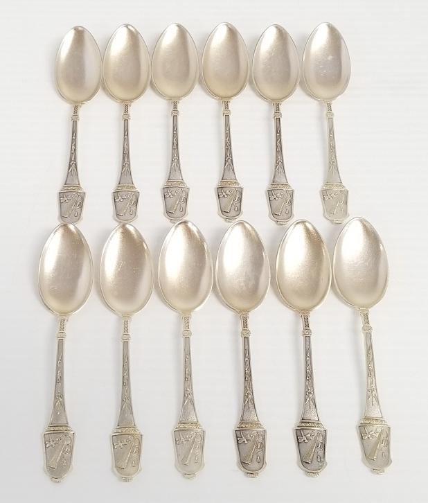 Gorham sterling silver teaspoon set - 12 pieces; Japanese pattern 5 1/4" long; approx. 8 troy oz.; (1 of 8)