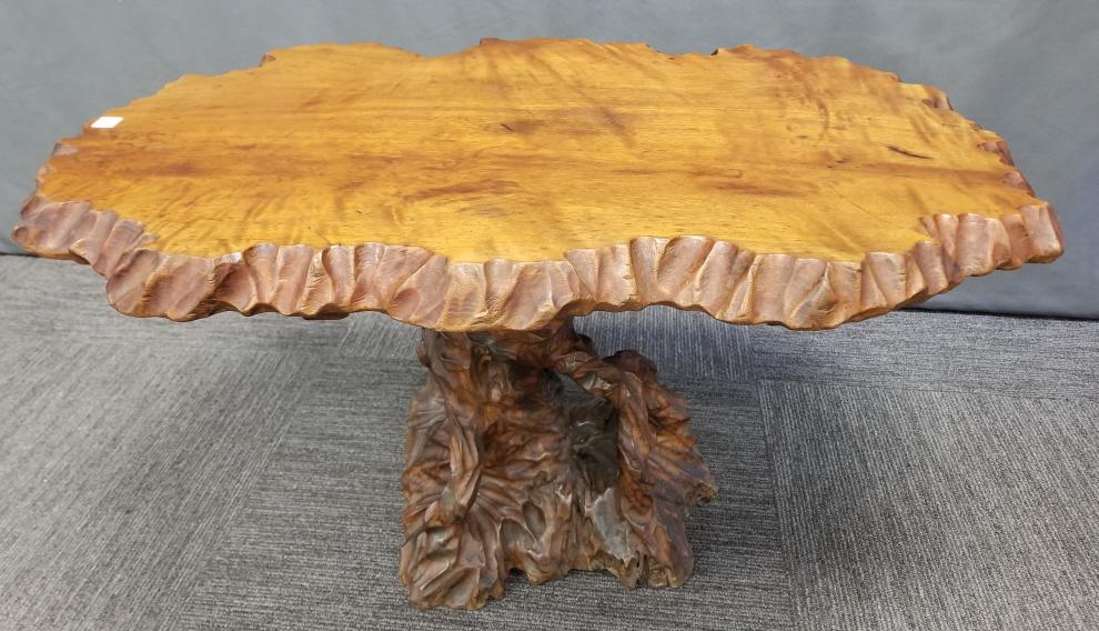 Custom made carved wood live edge coffee table - 34" x 24" x 19" high (1 of 6)