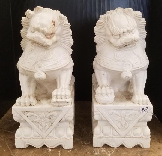 Pair of carved marble oriental temple lions - 1 16"high (1 of 7)
