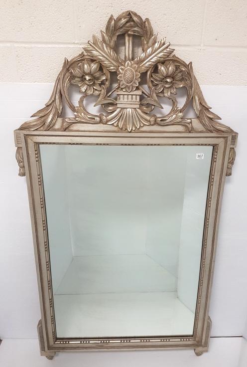 Carved silver gilt ornate mirror - 57" high x 31" wide (1 of 7)