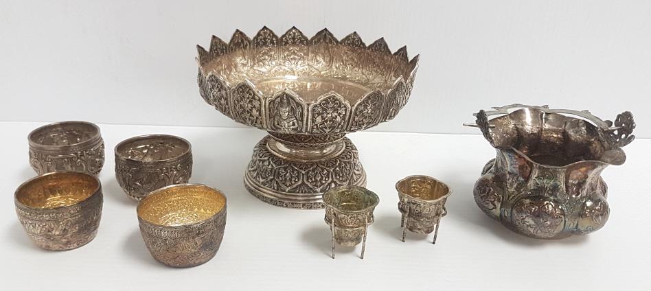 Group of Asian tested silver items including 7 1/2" diameter compote, etc. - 24 troy oz. (1 of 14)