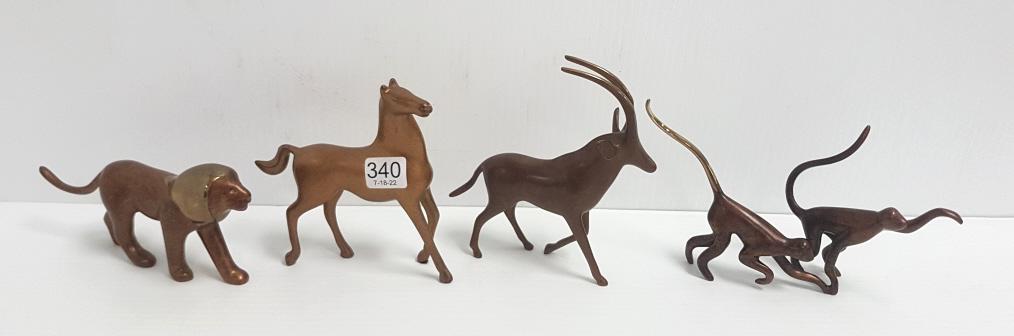 Four Loet Vanderveen signed & numbered bronze animals - horse 374/1750; lion 144/1750; monkeys (1 of 10)