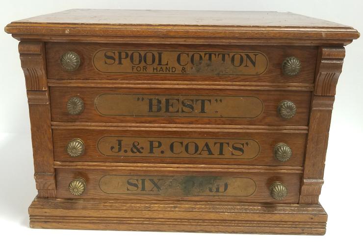 J & P Coats oak 4 drawer spool cabinet 15" high - 22 1/2" wide - 16" deep: J & P Coats oak 4 drawer spool cabinet 15" high - 22 1/2" wide - 16" deep