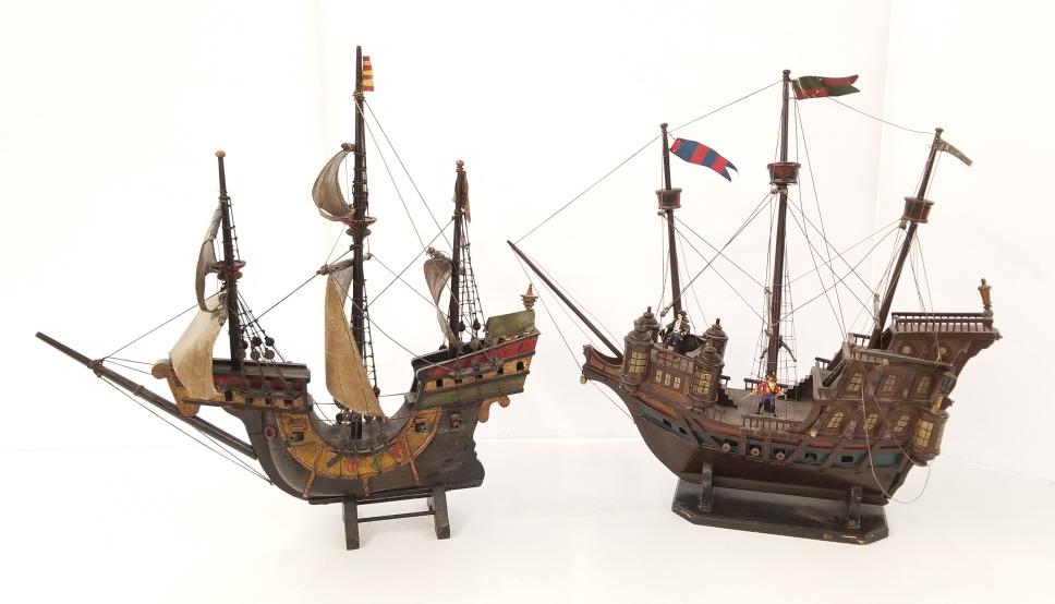 2 vintage wooden ship models - larger 30" long x 29" high: 2 vintage wooden ship models - larger 30" long x 29" high