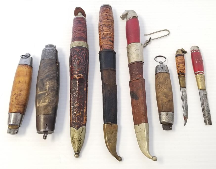 8 Scandinavian antique barrel knives, etc.: 8 Scandinavian antique barrel knives, etc.