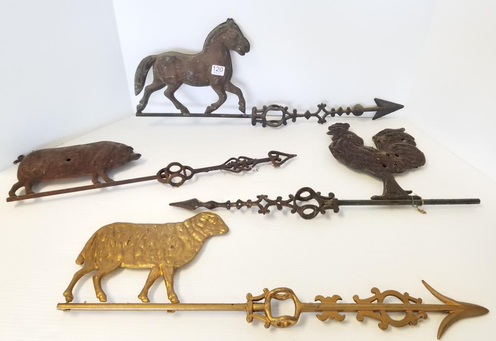 4 antique lighting rod arrows - pig, sheep, horse & chicken: 4 antique lighting rod arrows - pig, sheep, horse & chicken